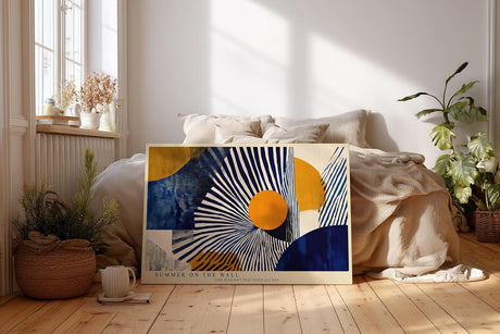 Paul Sinus Wandbild 120x80cm abstrakte geometrische Kunst blau weiss orange modernes Designmotiv stilvolle Wanddekoration fuer Wohnzimmer Büro