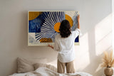 Paul Sinus Wandbild 120x80cm abstrakte geometrische Kunst blau weiss orange modernes Designmotiv stilvolle Wanddekoration fuer Wohnzimmer Büro