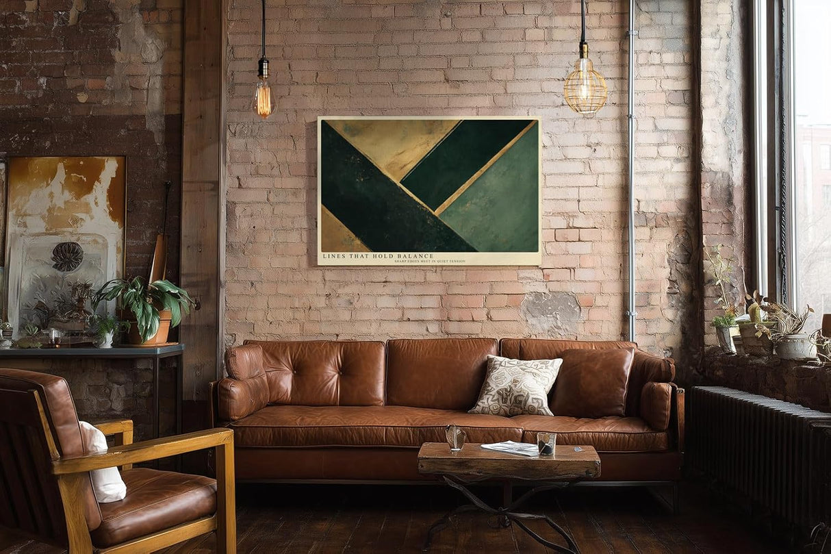 Paul Sinus Wandbild 120x80cm abstrakte geometrische Kunst gruen gold modern minimalistisch Linien Design Kunstdruck grosses Wandbild 120x80cm elegante Wanddekoration fuer Wohnzimmer Büro