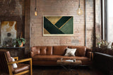 Paul Sinus Wandbild 120x80cm abstrakte geometrische Kunst gruen gold modern minimalistisch Linien Design Kunstdruck grosses Wandbild 120x80cm elegante Wanddekoration fuer Wohnzimmer Büro
