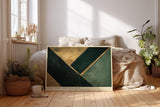 Paul Sinus Wandbild 120x80cm abstrakte geometrische Kunst gruen gold modern minimalistisch Linien Design Kunstdruck grosses Wandbild 120x80cm elegante Wanddekoration fuer Wohnzimmer Büro