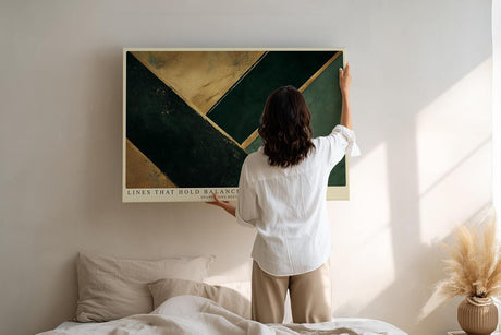 Paul Sinus Wandbild 120x80cm abstrakte geometrische Kunst gruen gold modern minimalistisch Linien Design Kunstdruck grosses Wandbild 120x80cm elegante Wanddekoration fuer Wohnzimmer Büro