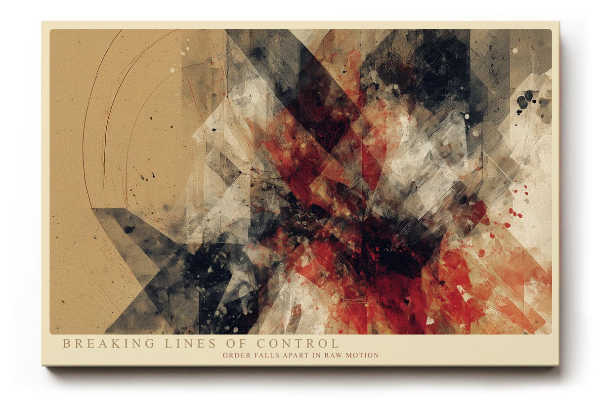 Paul Sinus Wandbild 120x80cm Abstrakte Geometrische Kunst in Rot Schwarz Beige Modernes Design für Wohnzimmer Büro und Atelier