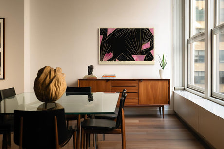 Paul Sinus Wandbild 120x80cm Abstrakte Geometrische Kunst Schwarz Pink Gold Linien Modernes Design Kunstdruck Poster Grosse Wanddekoration fuer Wohnzimmer Schlafzimmer Büro