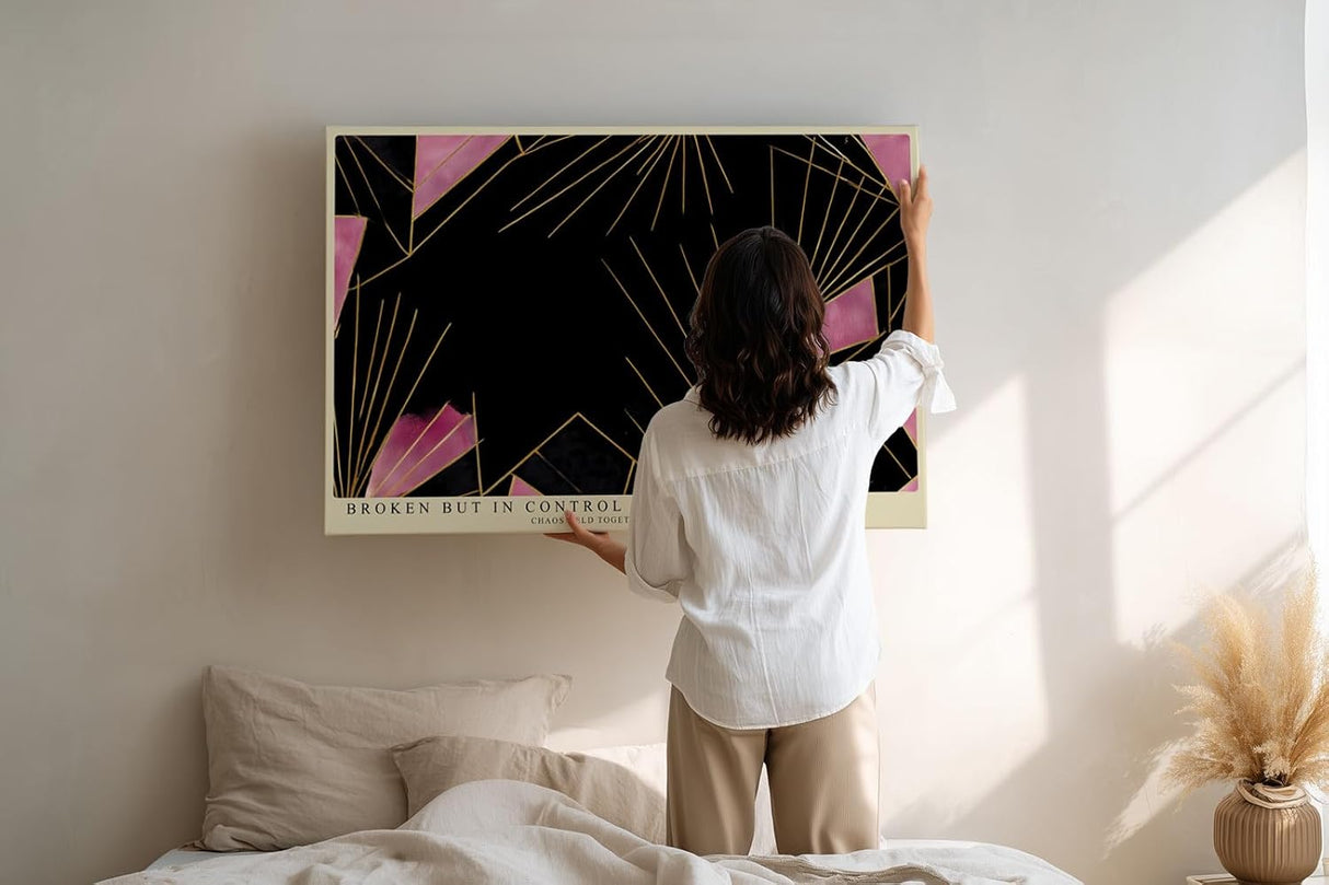 Paul Sinus Wandbild 120x80cm Abstrakte Geometrische Kunst Schwarz Pink Gold Linien Modernes Design Kunstdruck Poster Grosse Wanddekoration fuer Wohnzimmer Schlafzimmer Büro