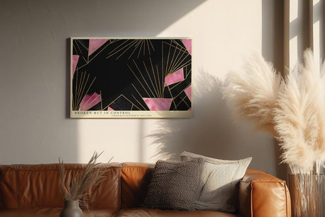 Paul Sinus Wandbild 120x80cm Abstrakte Geometrische Kunst Schwarz Pink Gold Linien Modernes Design Kunstdruck Poster Grosse Wanddekoration fuer Wohnzimmer Schlafzimmer Büro