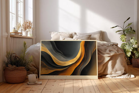 Paul Sinus Wandbild 120x80cm Abstrakte Goldene Linien Moderne Luxus Kunst in Schwarz und Gold für Wohnzimmer Büro Flur