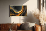 Paul Sinus Wandbild 120x80cm Abstrakte Goldene Linien Moderne Luxus Kunst in Schwarz und Gold für Wohnzimmer Büro Flur