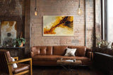 Paul Sinus Wandbild 120x80cm abstrakte goldene Welle modern beige braun Kunst Kunstdruck grosses Kunstbild elegante Wanddekoration fuer Wohnzimmer Büro