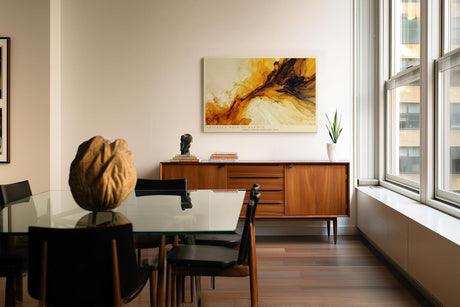 Paul Sinus Wandbild 120x80cm abstrakte goldene Welle modern beige braun Kunst Kunstdruck grosses Kunstbild elegante Wanddekoration fuer Wohnzimmer Büro