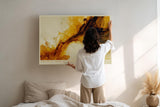 Paul Sinus Wandbild 120x80cm abstrakte goldene Welle modern beige braun Kunst Kunstdruck grosses Kunstbild elegante Wanddekoration fuer Wohnzimmer Büro