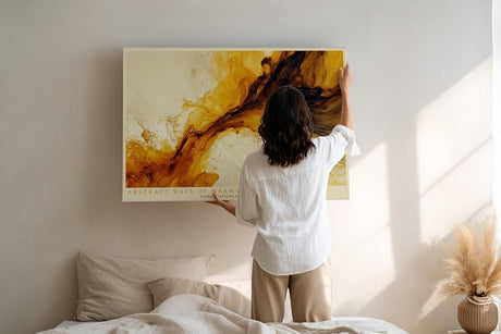 Paul Sinus Wandbild 120x80cm abstrakte goldene Welle modern beige braun Kunst Kunstdruck grosses Kunstbild elegante Wanddekoration fuer Wohnzimmer Büro