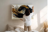 Paul Sinus Wandbild 120x80cm Abstrakte Goldene Welle Moderne Kunst in Schwarz Gold Dynamisches Design für Wohnzimmer Büro und Galerie
