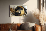 Paul Sinus Wandbild 120x80cm Abstrakte Goldene Welle Moderne Kunst in Schwarz Gold Dynamisches Design für Wohnzimmer Büro und Galerie