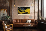 Paul Sinus Wandbild 120x80cm Abstrakte Goldene Wellen auf Schwarz Moderne Luxus Kunst für Wohnzimmer Büro Flur