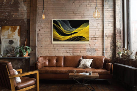 Paul Sinus Wandbild 120x80cm Abstrakte Goldene Wellen auf Schwarz Moderne Luxus Kunst für Wohnzimmer Büro Flur