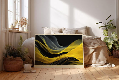 Paul Sinus Wandbild 120x80cm Abstrakte Goldene Wellen auf Schwarz Moderne Luxus Kunst für Wohnzimmer Büro Flur