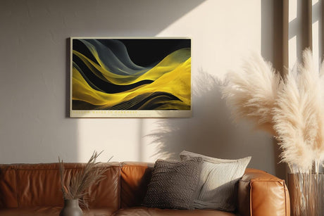 Paul Sinus Wandbild 120x80cm Abstrakte Goldene Wellen auf Schwarz Moderne Luxus Kunst für Wohnzimmer Büro Flur
