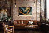 Paul Sinus Wandbild 120x80cm Abstrakte Goldene Wellen Moderne Kunst in Blau und Gold für Wohnzimmer Büro Schlafzimmer