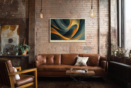 Paul Sinus Wandbild 120x80cm Abstrakte Goldene Wellen Moderne Kunst in Blau und Gold für Wohnzimmer Büro Schlafzimmer
