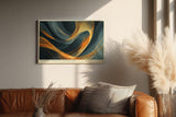 Paul Sinus Wandbild 120x80cm Abstrakte Goldene Wellen Moderne Kunst in Blau und Gold für Wohnzimmer Büro Schlafzimmer