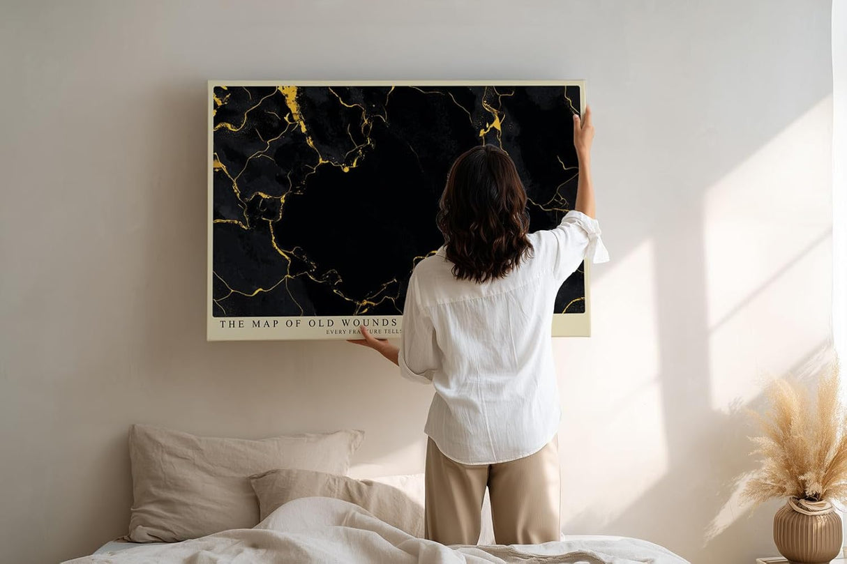 Paul Sinus Wandbild 120x80cm abstrakte Goldstruktur schwarz gold moderne Kunst Marmor Effekt luxuriöse