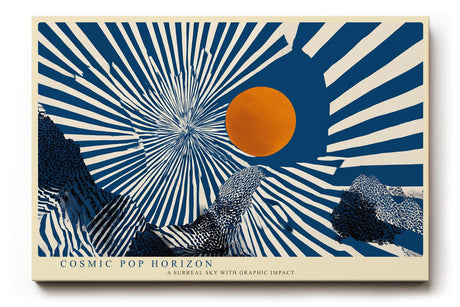 Paul Sinus Wandbild 120x80cm abstrakte Grafik Landschaft mit Sonne Pop Art Stil blau orange modernes Kunstbild grafische Wanddekoration für Wohnzimmer Büro Atelier