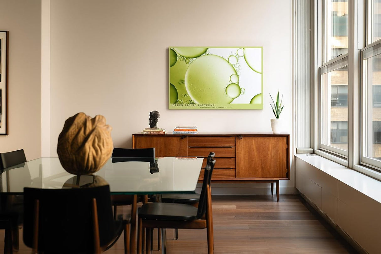 Paul Sinus Wandbild 120x80cm abstrakte grüne Flüssigkeit Makrofotografie moderne Strukturkunst mit Blasen stilvolles Kunstbild für Wohnzimmer Küche Büro