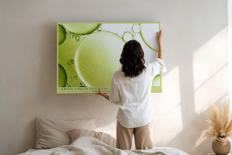 Paul Sinus Wandbild 120x80cm abstrakte grüne Flüssigkeit Makrofotografie moderne Strukturkunst mit Blasen stilvolles Kunstbild für Wohnzimmer Küche Büro