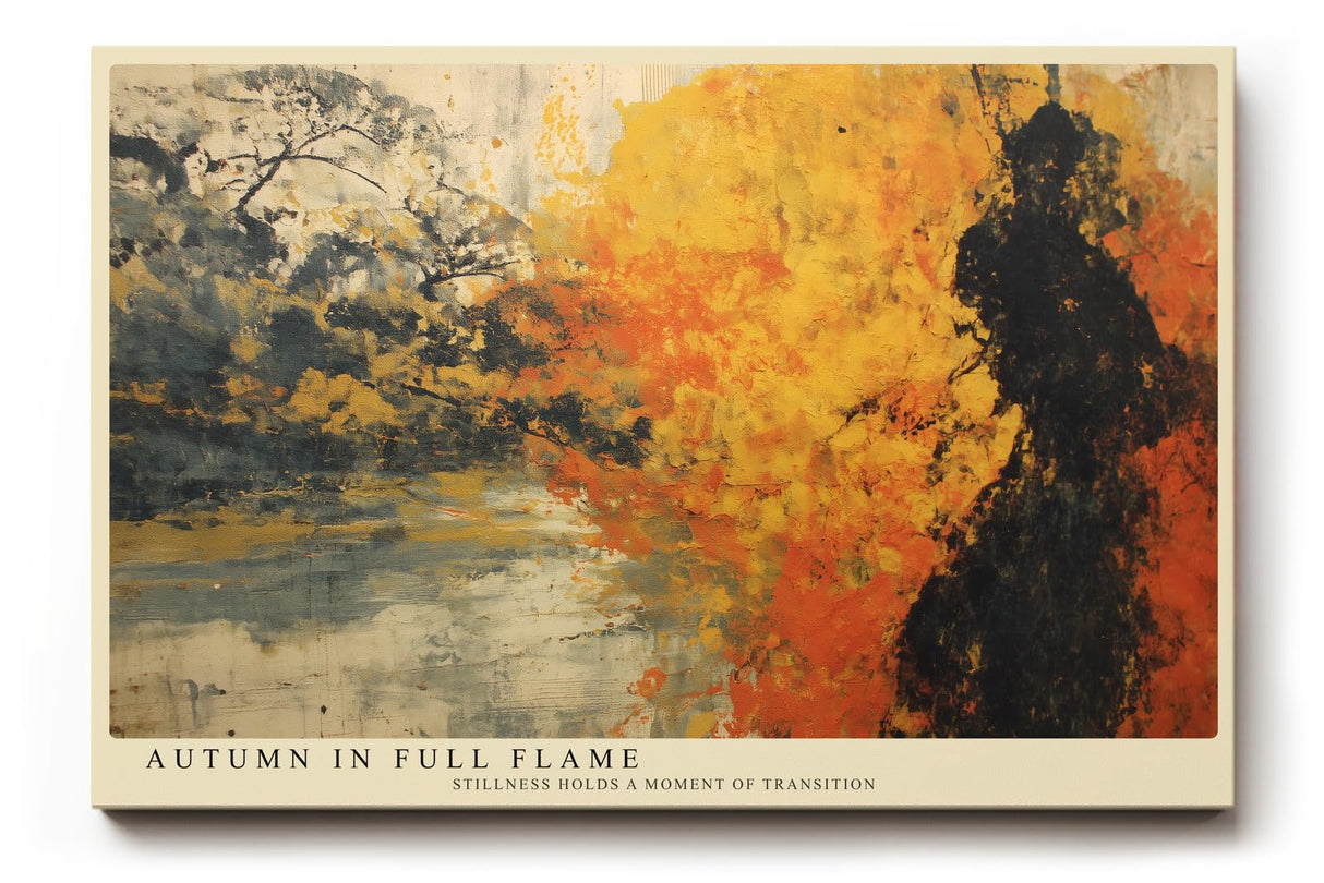 Paul Sinus Wandbild 120x80cm abstrakte Herbst Landschaft orange gelb moderne Malerei Natur Kunstdruck grosses Kunstbild warme Wanddekoration fuer Wohnzimmer Büro