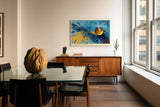 Paul Sinus Wandbild 120x80cm Abstrakte Kaffeetasse Splash Kunst in Blau Gelb Moderne Wanddekoration Kueche