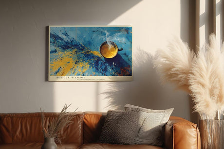 Paul Sinus Wandbild 120x80cm Abstrakte Kaffeetasse Splash Kunst in Blau Gelb Moderne Wanddekoration Kueche