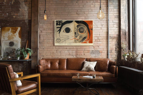 Paul Sinus Wandbild 120x80cm abstrakte Katze moderne Grafik Kunst schwarz weiss orange urbaner Kunststil modernes Katzen Kunstbild Wanddekoration fuer Wohnzimmer Büro