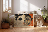 Paul Sinus Wandbild 120x80cm abstrakte Katze moderne Grafik Kunst schwarz weiss orange urbaner Kunststil modernes Katzen Kunstbild Wanddekoration fuer Wohnzimmer Büro