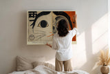 Paul Sinus Wandbild 120x80cm abstrakte Katze moderne Grafik Kunst schwarz weiss orange urbaner Kunststil modernes Katzen Kunstbild Wanddekoration fuer Wohnzimmer Büro