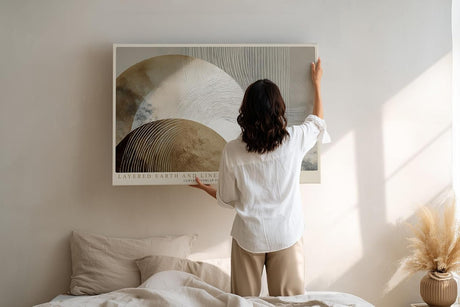Paul Sinus Wandbild 120x80cm abstrakte Kreise modern beige braun Linienkunst Kunstdruck grosses Kunstbild stilvolle Wanddekoration fuer Wohnzimmer Büro Flur