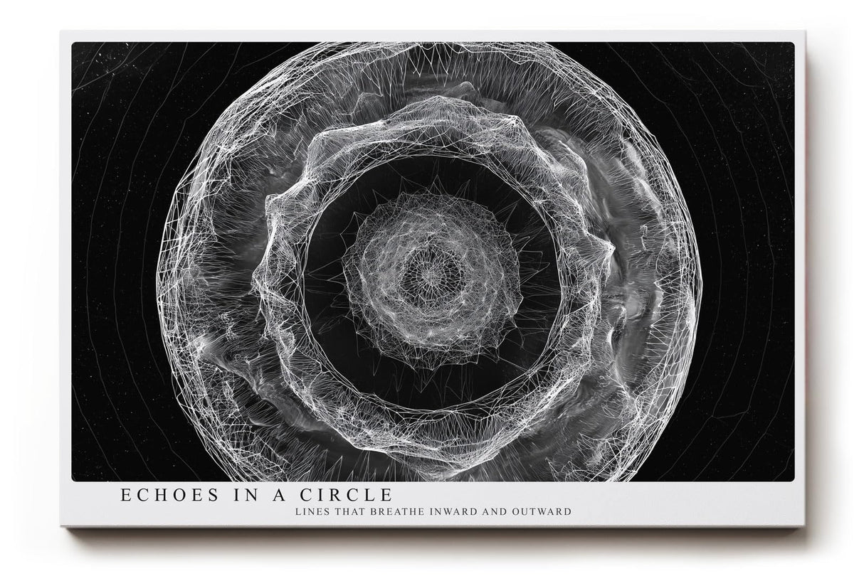 Paul Sinus Wandbild 120x80cm abstrakte Kreisstruktur monochrom moderne Linienkunst schwarz weiss spirituelle Geometrie grosses Kunstbild Wanddekoration fuer Wohnzimmer Büro Flur