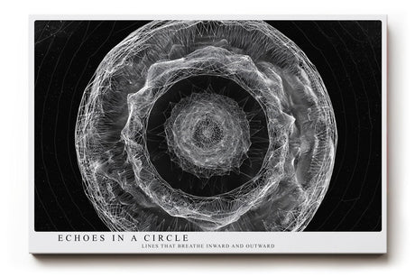 Paul Sinus Wandbild 120x80cm abstrakte Kreisstruktur monochrom moderne Linienkunst schwarz weiss spirituelle Geometrie grosses Kunstbild Wanddekoration fuer Wohnzimmer Büro Flur