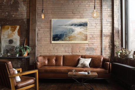Paul Sinus Wandbild 120x80cm Abstrakte Kueste Landschaft Moderne Kunstmotiv Meer und Strand in sanften Farben