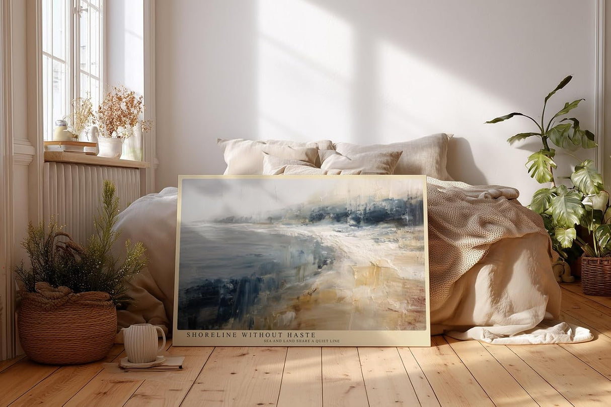 Paul Sinus Wandbild 120x80cm Abstrakte Kueste Landschaft Moderne Kunstmotiv Meer und Strand in sanften Farben