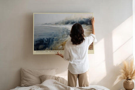 Paul Sinus Wandbild 120x80cm Abstrakte Kueste Landschaft Moderne Kunstmotiv Meer und Strand in sanften Farben