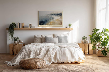 Paul Sinus Wandbild 120x80cm Abstrakte Kueste Landschaft Moderne Kunstmotiv Meer und Strand in sanften Farben