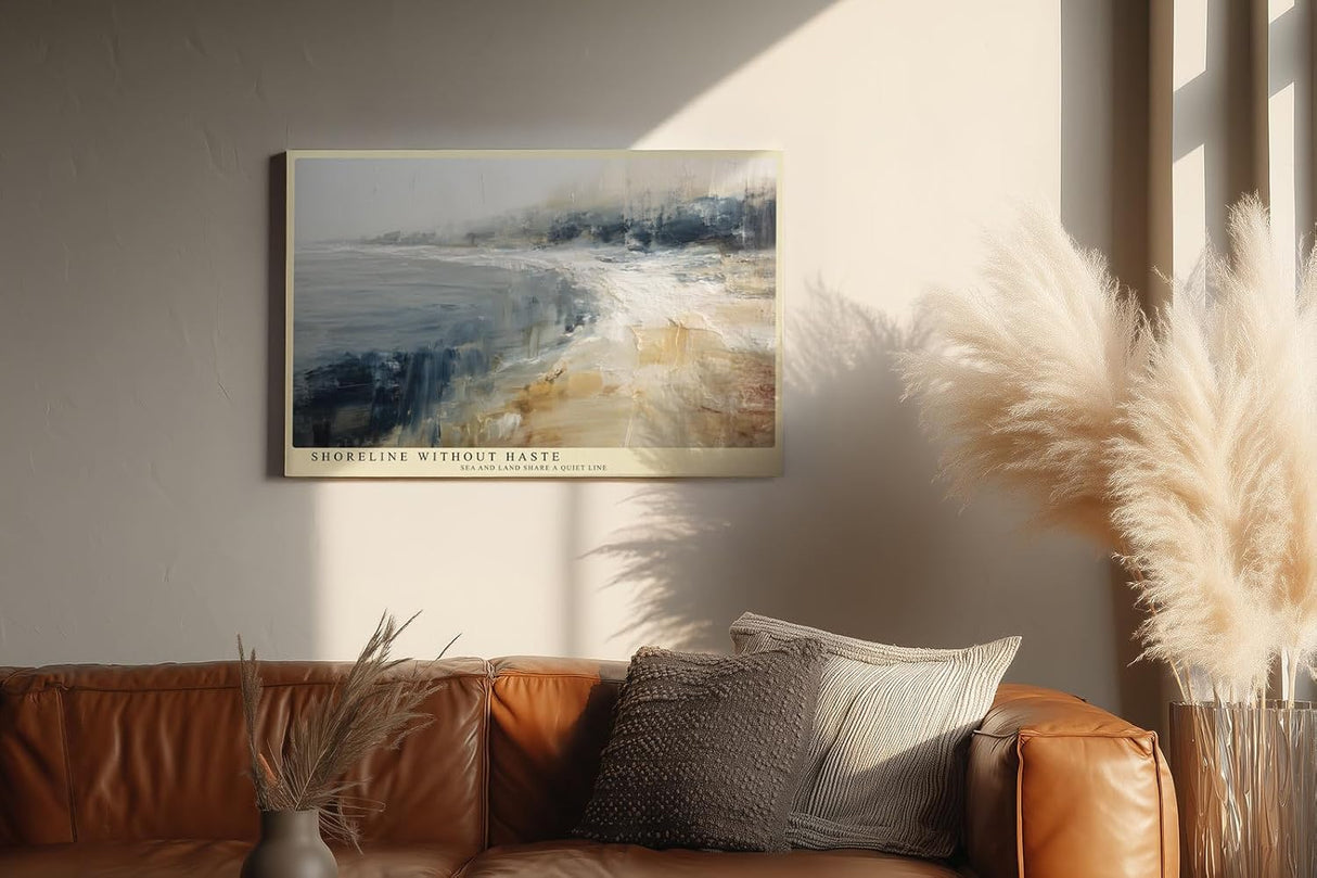 Paul Sinus Wandbild 120x80cm Abstrakte Kueste Landschaft Moderne Kunstmotiv Meer und Strand in sanften Farben