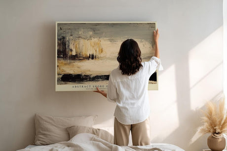 Paul Sinus Wandbild 120x80cm Abstrakte Kueste minimalistische Landschaft moderne Kunst Wanddekoration beige schwarz Wohnzimmer Schlafzimmer