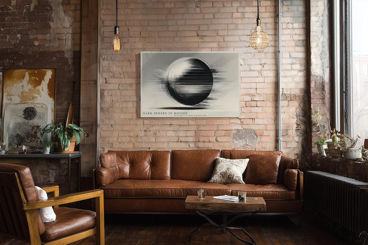 Paul Sinus Wandbild 120x80cm abstrakte Kugel Bewegung moderne minimalistische Kunst schwarz weiss grafische Linien Kunstdruck stilvolle Wanddekoration fuer Wohnzimmer Büro Flur