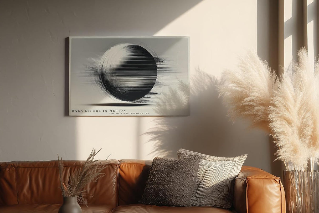 Paul Sinus Wandbild 120x80cm abstrakte Kugel Bewegung moderne minimalistische Kunst schwarz weiss grafische Linien Kunstdruck stilvolle Wanddekoration fuer Wohnzimmer Büro Flur