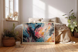 Paul Sinus Wandbild 120x80cm abstrakte Kunst modern blau orange dynamische Farbexplosion Kunstdruck grosses Wandbild 120x80cm kreative Wanddekoration fuer Wohnzimmer Büro