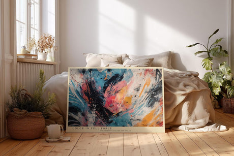 Paul Sinus Wandbild 120x80cm abstrakte Kunst modern blau orange dynamische Farbexplosion Kunstdruck grosses Wandbild 120x80cm kreative Wanddekoration fuer Wohnzimmer Büro