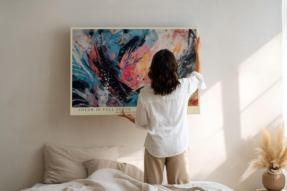 Paul Sinus Wandbild 120x80cm abstrakte Kunst modern blau orange dynamische Farbexplosion Kunstdruck grosses Wandbild 120x80cm kreative Wanddekoration fuer Wohnzimmer Büro