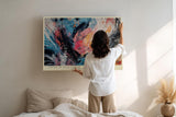 Paul Sinus Wandbild 120x80cm abstrakte Kunst modern blau orange dynamische Farbexplosion Kunstdruck grosses Wandbild 120x80cm kreative Wanddekoration fuer Wohnzimmer Büro